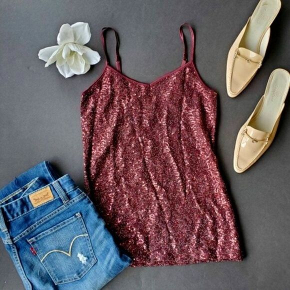 💍Express Maroon Sequin Tank - Picture 1 of 8
